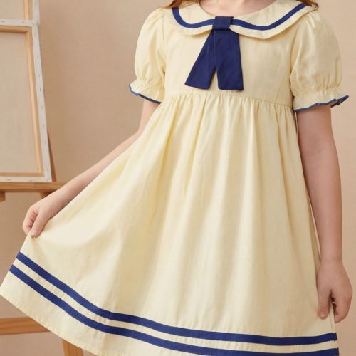 Children's Sailor Collar Puff Sleeve Casual Dress