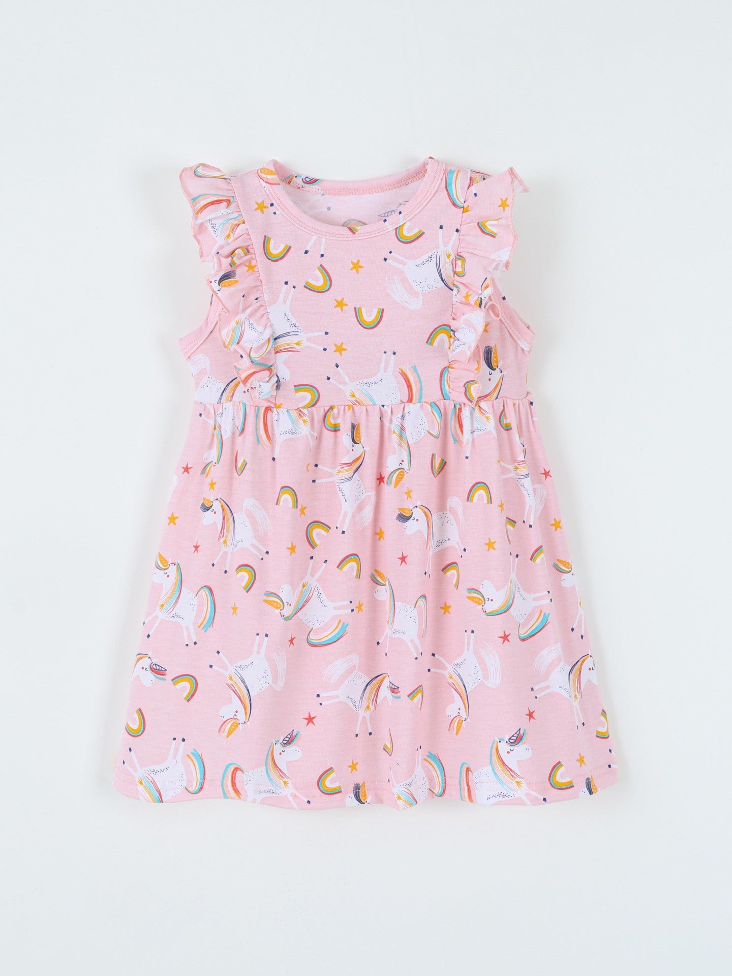 Children's Unicorn Print Ruffle Sleeve Casual Dress - Image 2