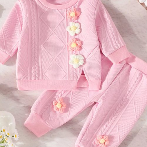 Children's Floral Applique Top and Pants Set