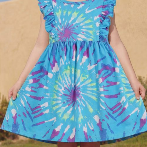 Children's Tie-Dye Ruffle Sleeve Dress