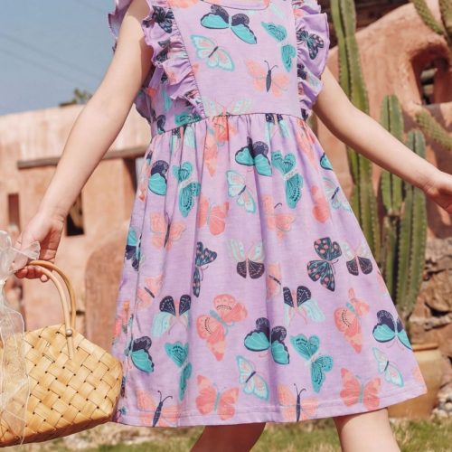 Children's Butterfly Print Ruffled Dress